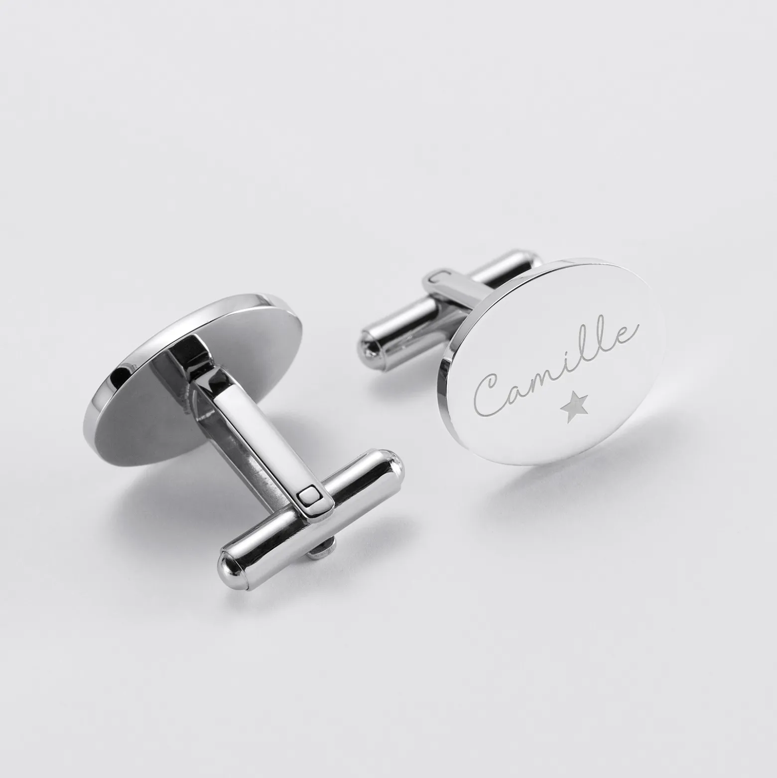 Boutons de manchette personnalisés gravés acier ovale 15x19 mm