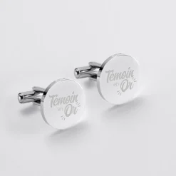 Boutons de manchette témoin homme personnalisés gravé acier rond 16 mm