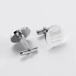 Boutons de manchette témoin homme personnalisés gravé acier rond 16 mm