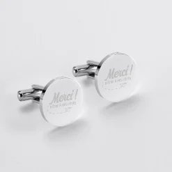Boutons de manchette témoin homme personnalisés gravé acier rond 16 mm