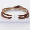 Bracelet 3 tours cuir personnalisé médaille gravée argent ovale 2 trous 25x16 mm