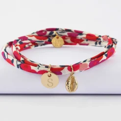 Bracelet 3 tours Liberty personnalisé médaille gravée plaqué or 10 mm et breloque(s) summer - à composer