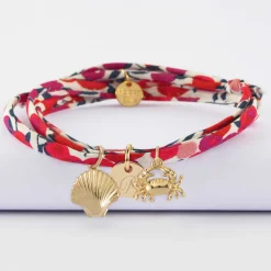 Bracelet 3 tours Liberty personnalisé médaille gravée plaqué or 10 mm et breloque(s) summer - à composer