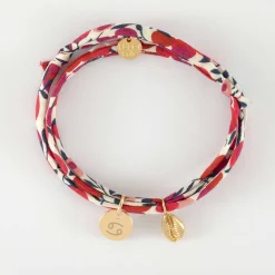 Bracelet 3 tours Liberty personnalisé médaille gravée plaqué or 10 mm et breloque(s) summer - à composer