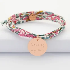 Bracelet 3 tours Liberty personnalisé médaille gravée plaqué or rose 19 mm