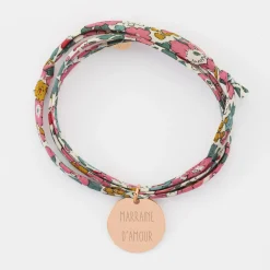Bracelet 3 tours Liberty personnalisé médaille gravée plaqué or rose 19 mm
