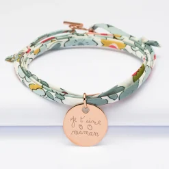 Bracelet 3 tours Liberty personnalisé médaille gravée plaqué or rose 19 mm
