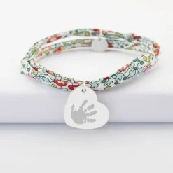 Bracelet 3 tours Liberty personnalisé médaille gravée argent dormeuse coeur 19x21 mm