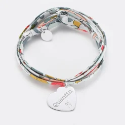 Bracelet 3 tours Liberty personnalisé médaille gravée argent dormeuse coeur 19x21 mm