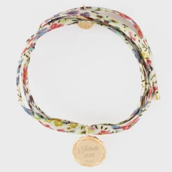 Bracelet 3 tours Liberty personnalisé médaille contour fleur gravée plaqué or 15 mm