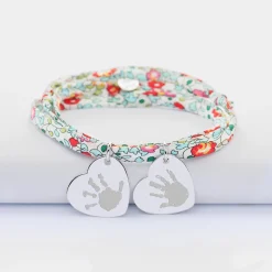 Bracelet 3 tours Liberty personnalisé 2 médailles gravées argent dormeuses coeur 19x21 mm