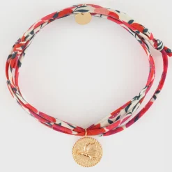 Bracelet 3 tours Liberty personnalisé médaille gravée plaqué or colombe texturée 14 mm