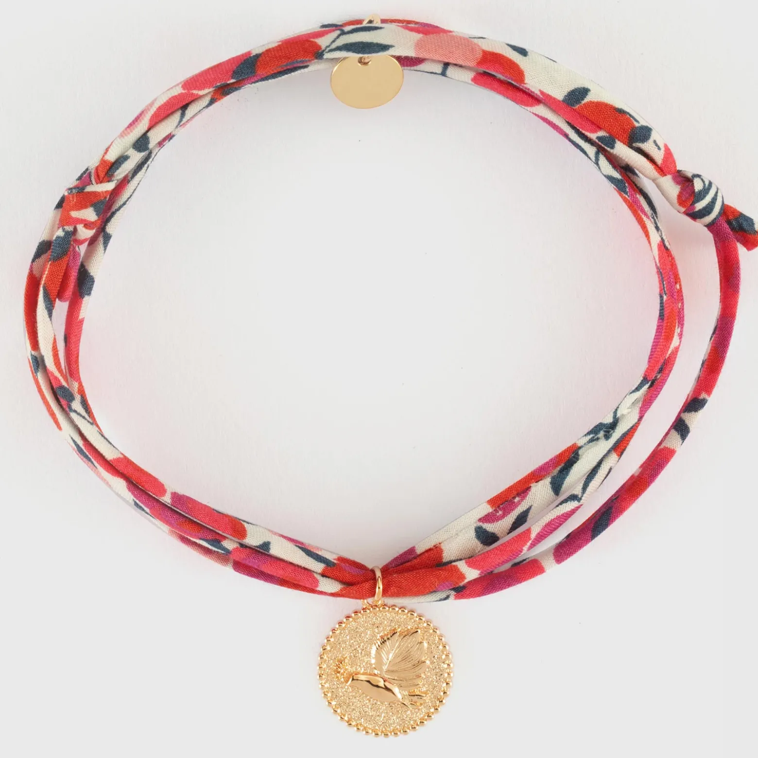 Bracelet 3 tours Liberty personnalisé médaille gravée plaqué or colombe texturée 14 mm