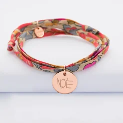 Bracelet 3 tours Liberty personnalisé médaille gravée plaqué or rose 15 mm