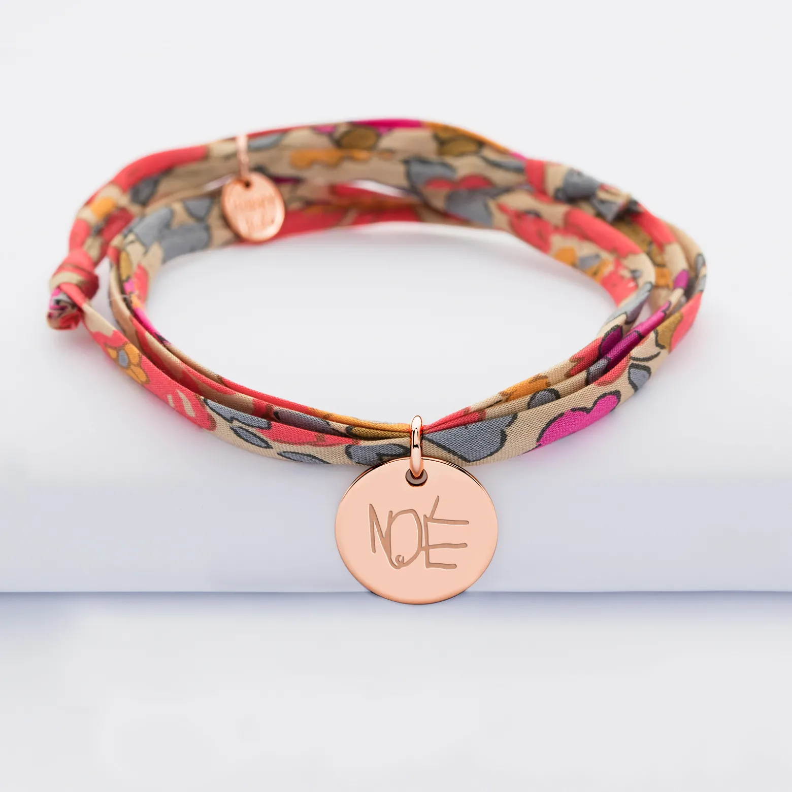 Bracelet 3 tours Liberty personnalisé médaille gravée plaqué or rose 15 mm