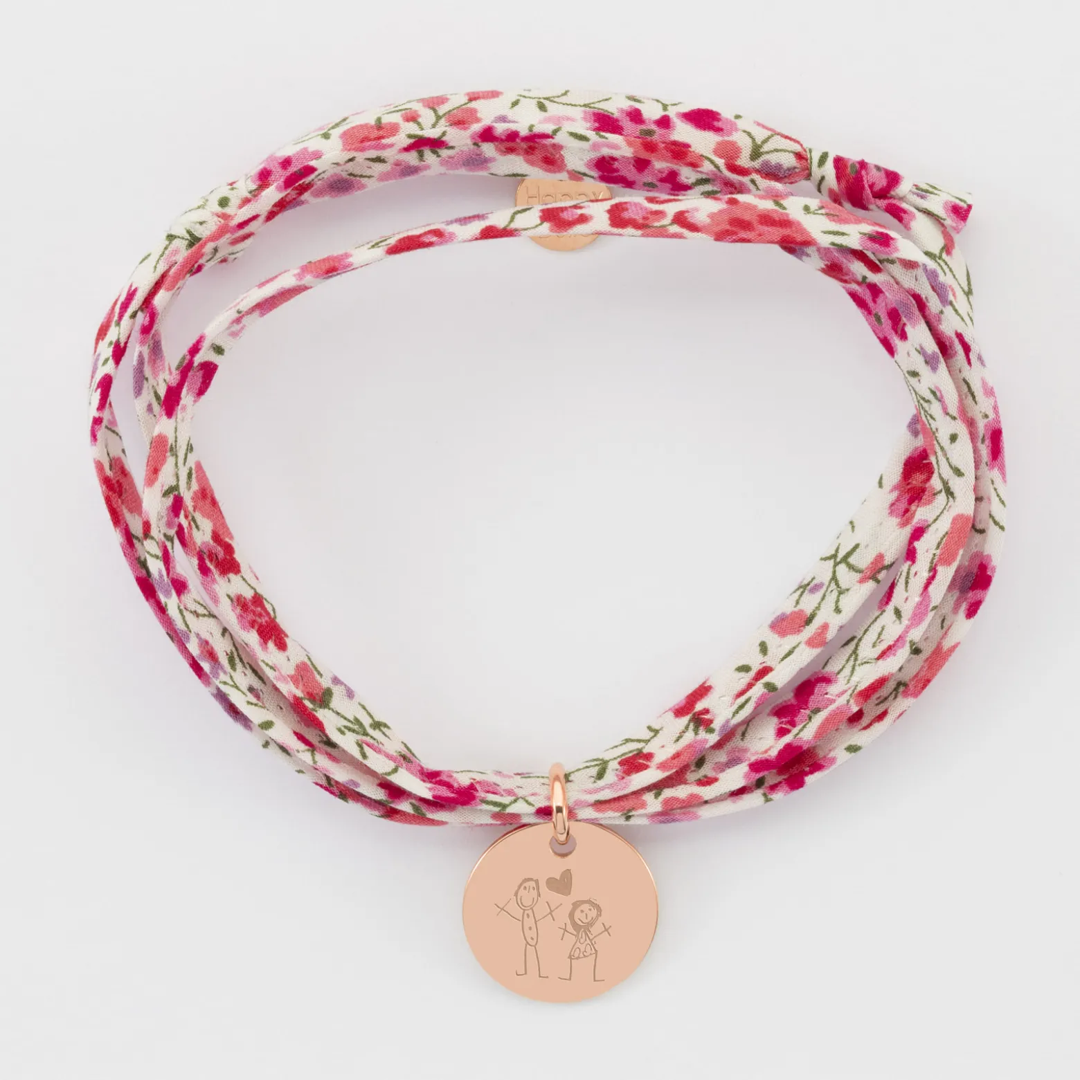 Bracelet 3 tours Liberty personnalisé médaille gravée plaqué or rose 15 mm