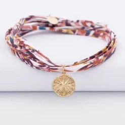 Bracelet 3 tours Liberty personnalisé médaille gravée plaqué or rose des vents texturée 14 mm