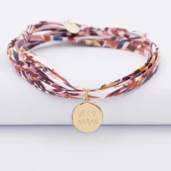 Bracelet 3 tours Liberty personnalisé médaille gravée plaqué or rose des vents texturée 14 mm