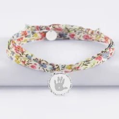 Bracelet 3 tours Liberty personnalisé médaille vintage dentelée gravée argent 17 mm