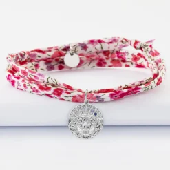 Bracelet 3 tours Liberty personnalisé médaille Lune zircons crépuscule gravée argent 16 mm