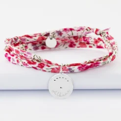 Bracelet 3 tours Liberty personnalisé médaille Lune zircons crépuscule gravée argent 16 mm