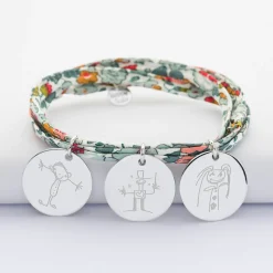 Bracelet 3 tours Liberty personnalisé 3 médailles gravées argent 19 mm