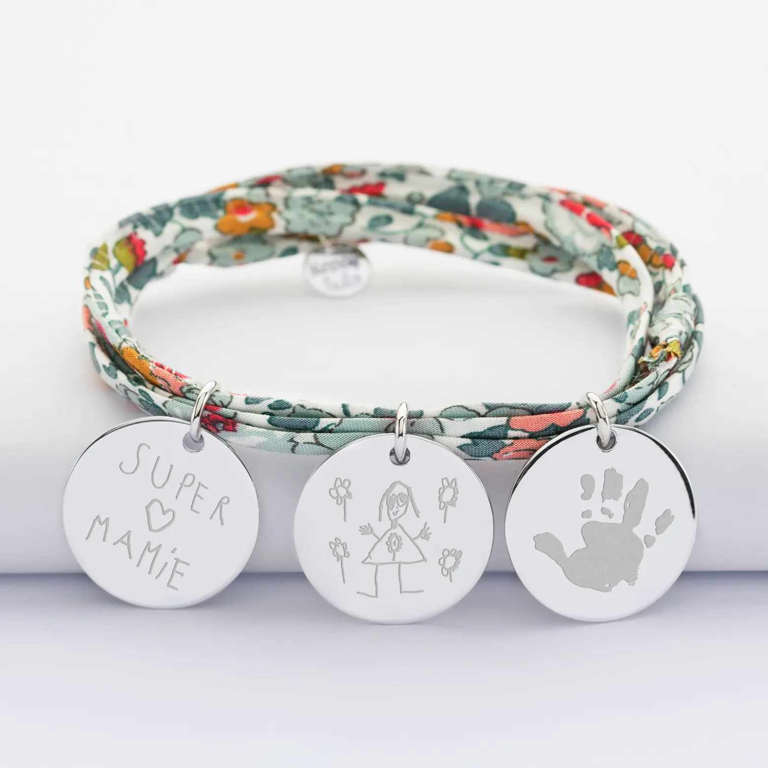 Bracelet 3 tours Liberty personnalisé 3 médailles gravées argent 19 mm