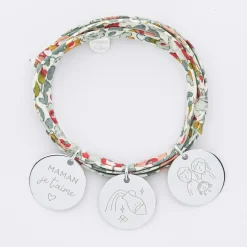 Bracelet 3 tours Liberty personnalisé 3 médailles gravées argent 19 mm