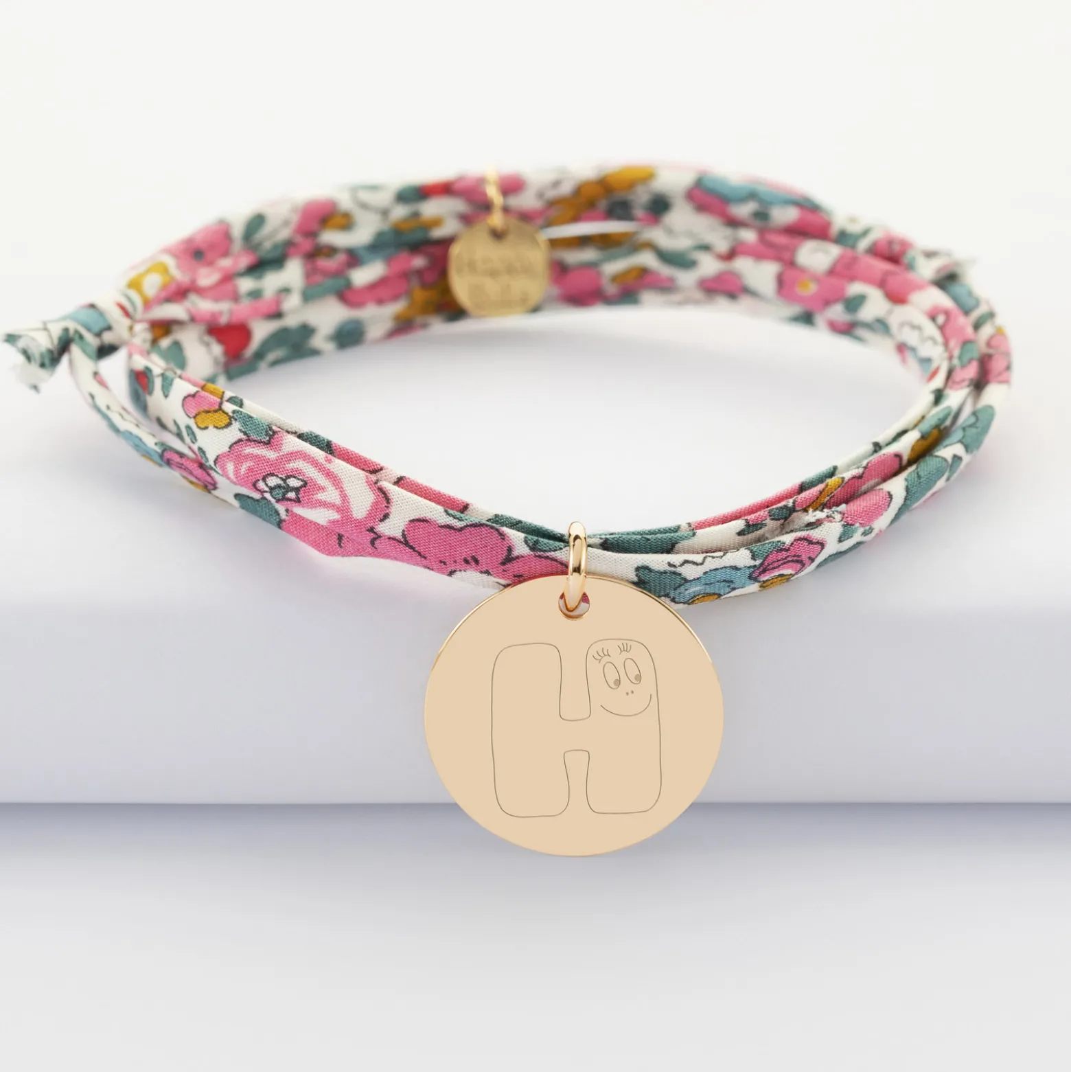 Bracelet 3 tours Liberty personnalisé médaille gravée plaqué or 19 mm - HappyBulle x Barbapapa