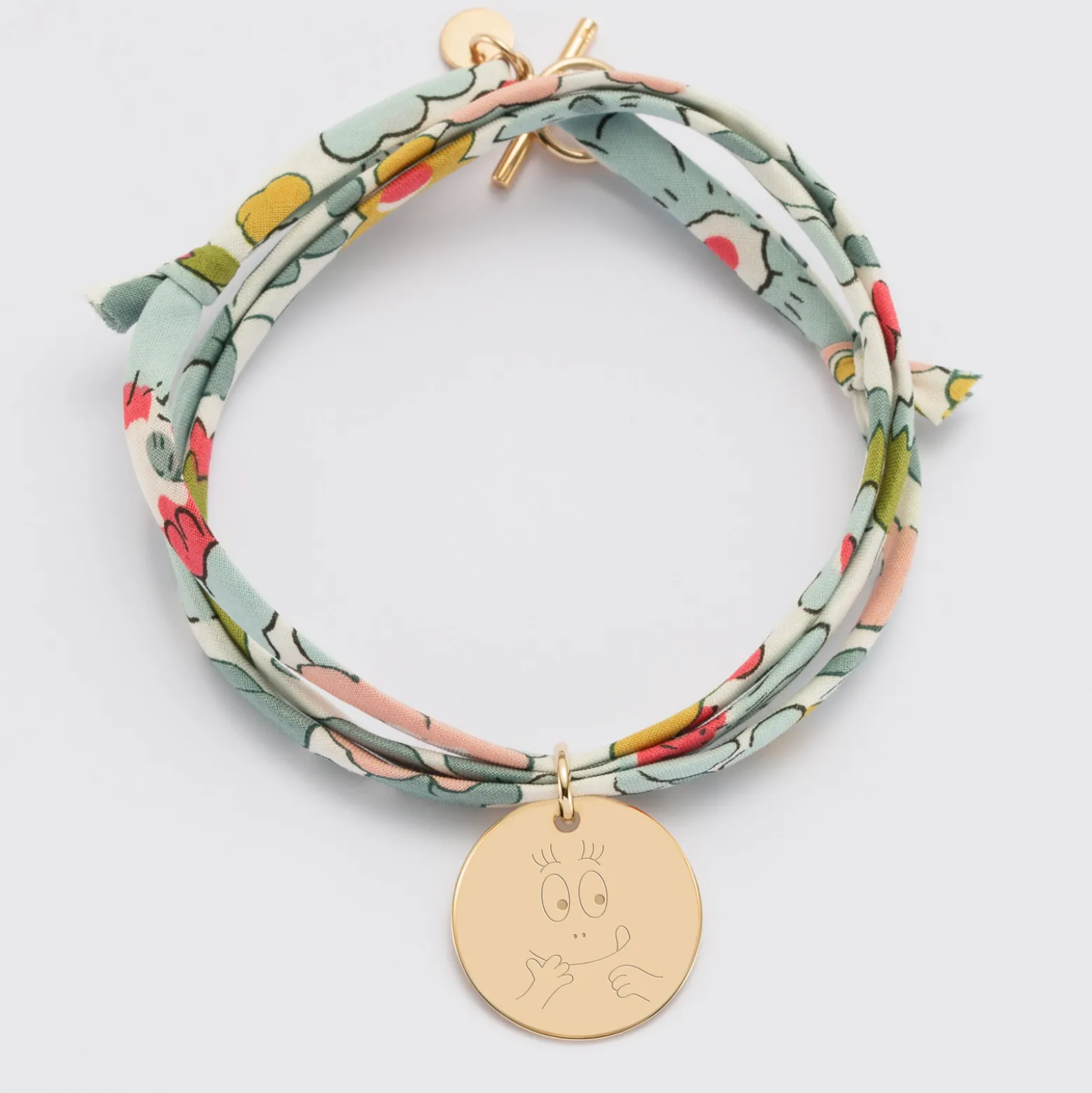 Bracelet 3 tours Liberty personnalisé médaille gravée plaqué or 19 mm - HappyBulle x Barbapapa