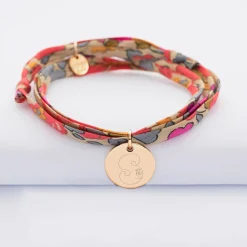 Bracelet 3 tours Liberty personnalisé médaille gravée plaqué or 15 mm - HappyBulle x Barbapapa