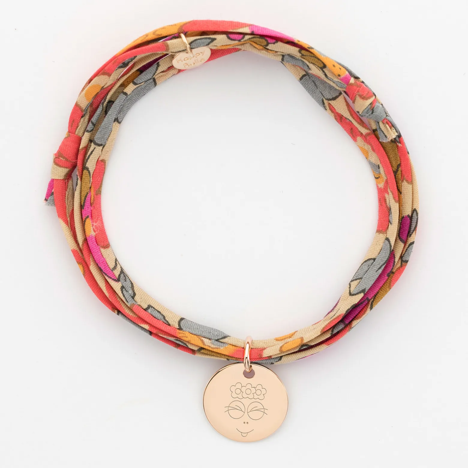 Bracelet 3 tours Liberty personnalisé médaille gravée plaqué or 15 mm - HappyBulle x Barbapapa
