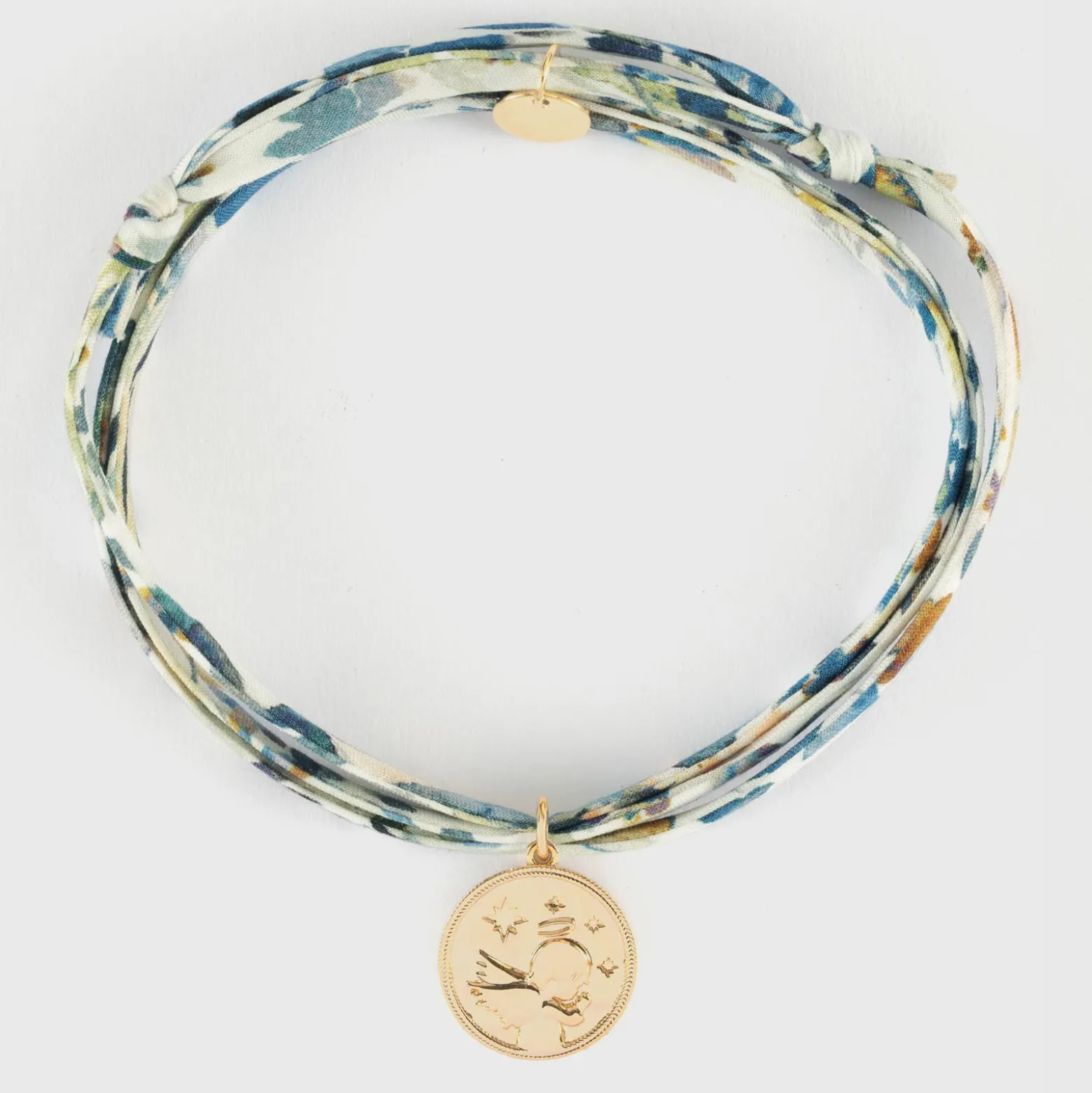 Bracelet 3 tours Liberty personnalisé médaille gravée plaqué or ange texturée 14 mm