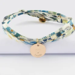 Bracelet 3 tours Liberty personnalisé médaille gravée plaqué or coeur estampillé 15 mm - HappyBulle x Atelier Wagram