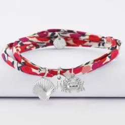 Bracelet 3 tours Liberty personnalisé médaille gravée argent 10 mm et breloque(s) summer - à composer