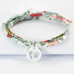 Bracelet 3 tours Liberty personnalisé médaille gravée argent 15 mm