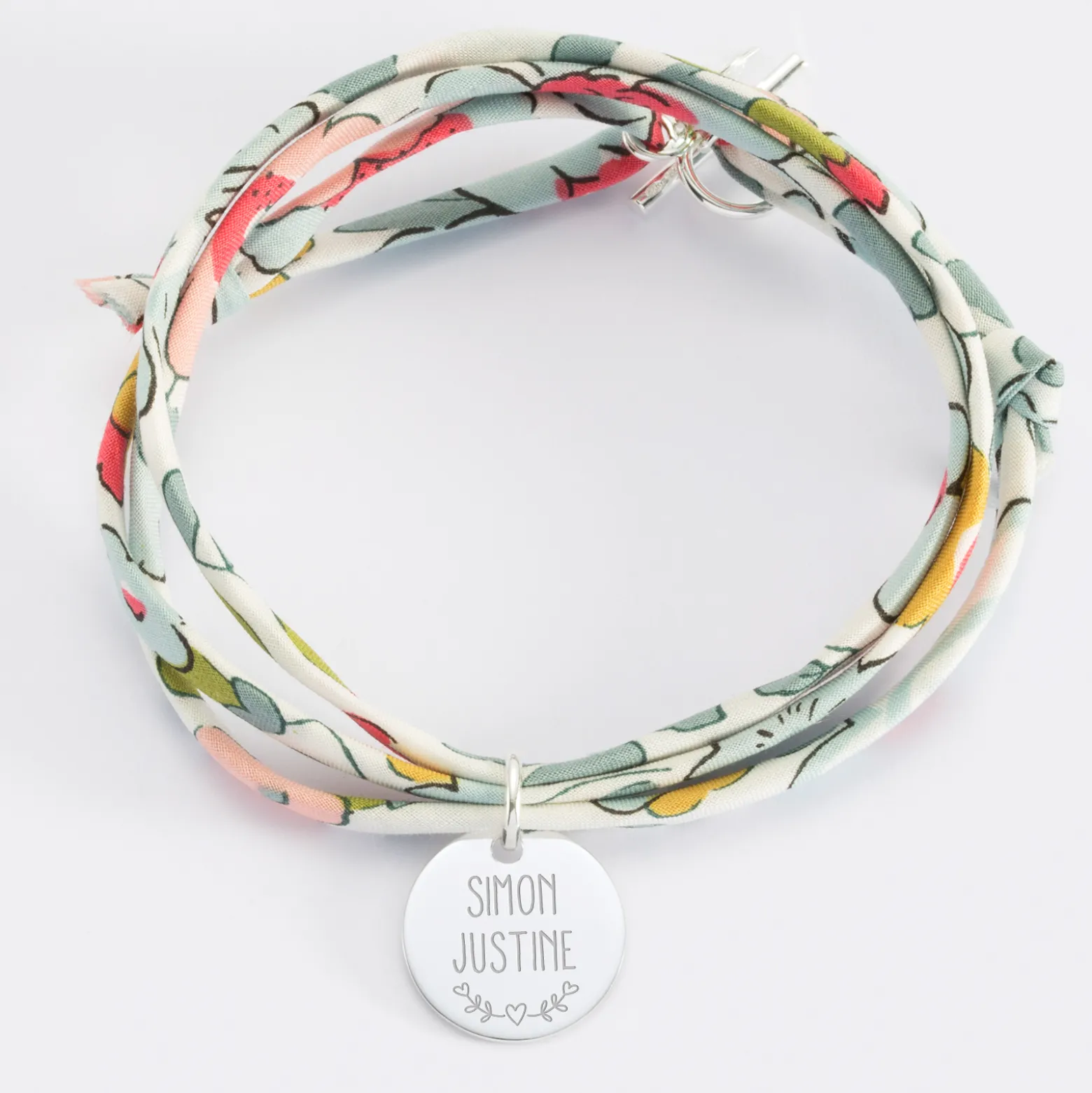Bracelet 3 tours Liberty personnalisé médaille gravée argent 15 mm