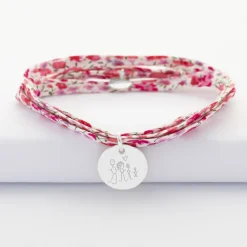 Bracelet 3 tours Liberty personnalisé médaille gravée argent 15 mm