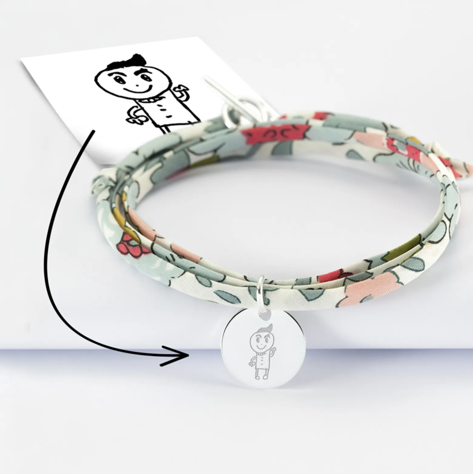 Bracelet 3 tours Liberty personnalisé médaille gravée argent 15 mm