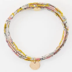 Bracelet 3 tours Liberty personnalisé initiale médaille gravée martelée plaqué or 10 mm