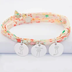 Bracelet 3 tours Liberty personnalisé 3 médailles gravées argent 15 mm