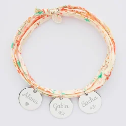 Bracelet 3 tours Liberty personnalisé 3 médailles gravées argent 15 mm
