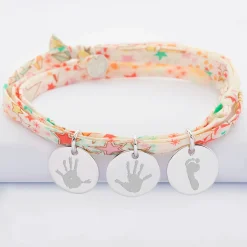 Bracelet 3 tours Liberty personnalisé 3 médailles gravées argent 15 mm
