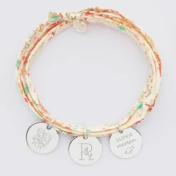 Bracelet 3 tours Liberty personnalisé 3 médailles gravées argent 15 mm