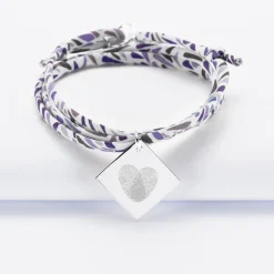 Bracelet 3 tours Liberty personnalisé médaille gravée argent dormeuse losange 25x25 mm - Nos petits imparfaits