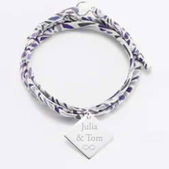 Bracelet 3 tours Liberty personnalisé médaille gravée argent dormeuse losange 25x25 mm - Nos petits imparfaits