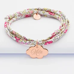 Bracelet 3 tours Liberty personnalisé prénom médaille gravée plaqué or rose nuage 20x14 mm