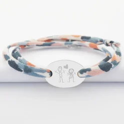 Bracelet 2 tours Liberty personnalisé médaille gravée argent ovale 25x16 mm