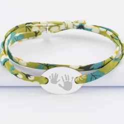 Bracelet 2 tours Liberty personnalisé médaille gravée argent ovale 25x16 mm