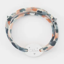 Bracelet 2 tours Liberty personnalisé médaille gravée argent ovale 25x16 mm